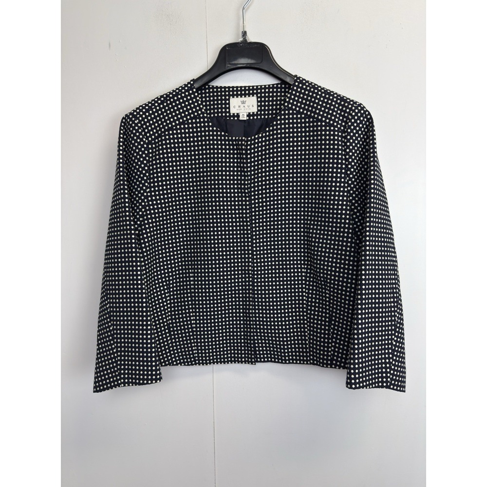 Chaus Zip Up Cropped Jacket Women's‎ Size 14 Black Polka Dot Lined